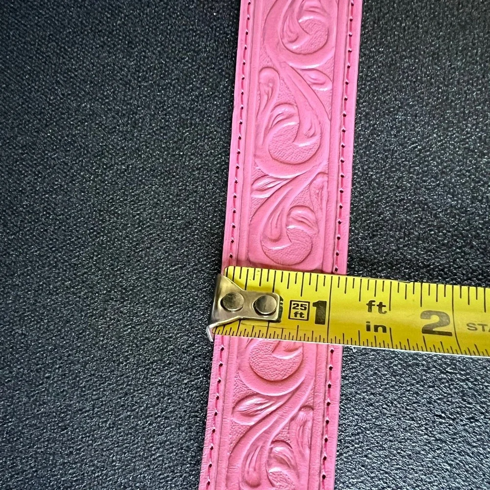 Justin Pink Top Grain Leather Western Belt 26 Rhinestone Buckle Embossed Rodeo